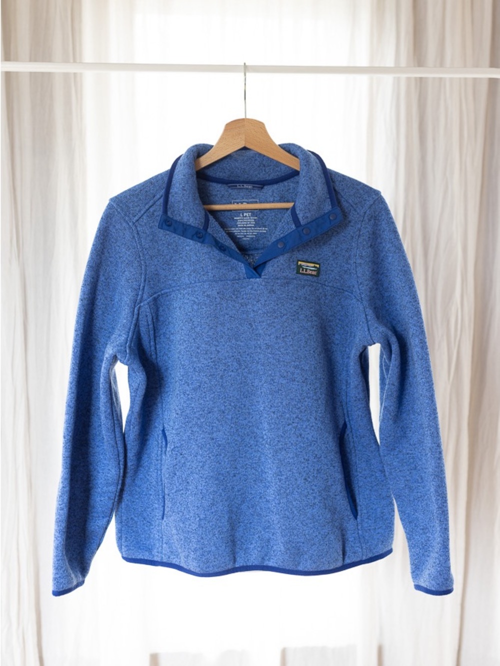 L.L.Bean Blue Heather Snap-Neck Fleece Pullover size L PET